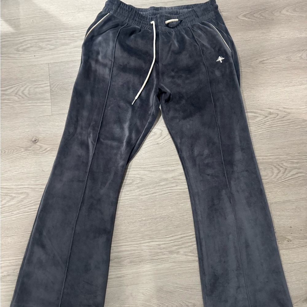 Star Embroidered Charcoal Velour Pants